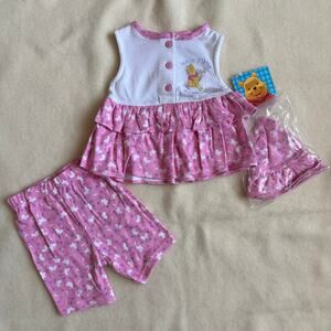 Vintage 90s Disney Pooh Shorts Set Hat Girls Size 18M Hello Little Friend